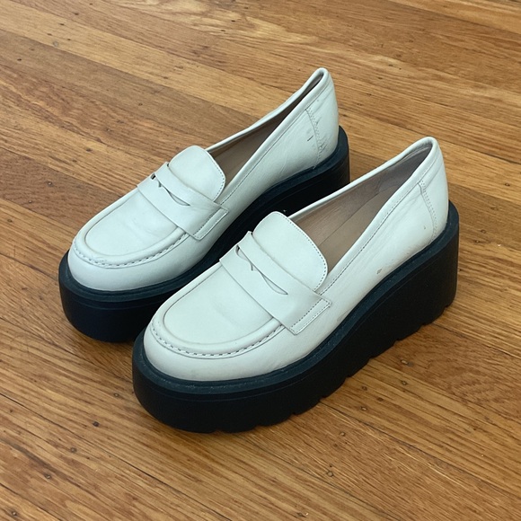Maeve Shoes - Platform Penny Loafers in Cream with Black Sole